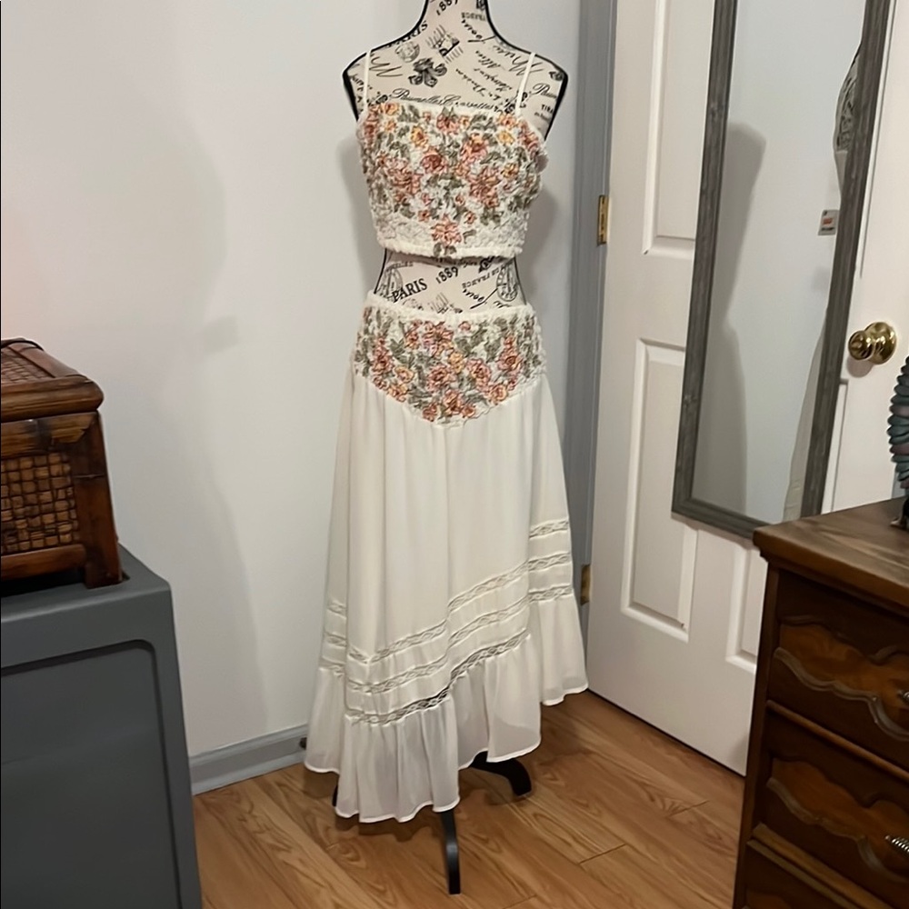 Free People Strapless Floral Dress - Cream and Multicolor